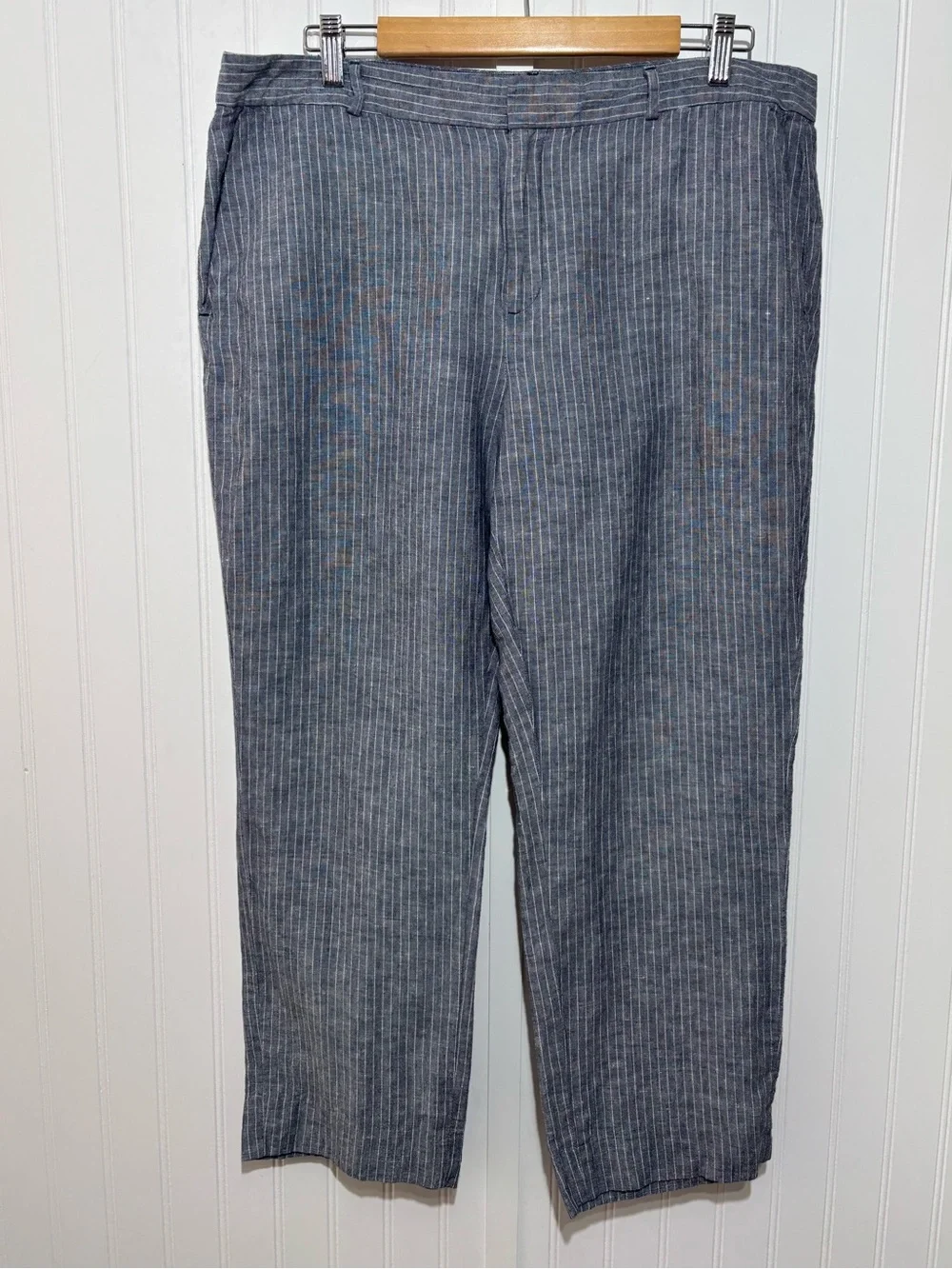 Banana Republic Factory Hampton Blue Pinstripe Linen Blend Pants 14 Coastal